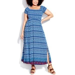 Loralette 22W-32W On/Off Shoulder Aqua Paelynn Border Maxi Dress M20.10